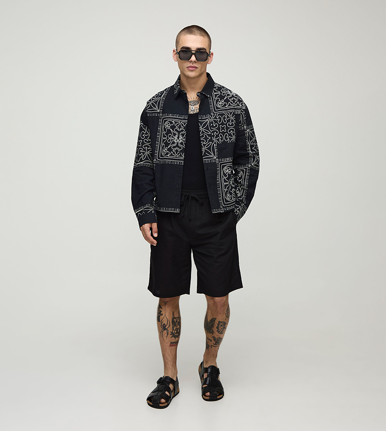 Printed Long Sleeves Boxy Shirt