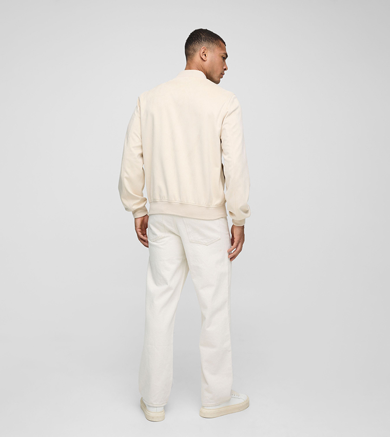 Faux Suede Regular Fit Bomber Jacket