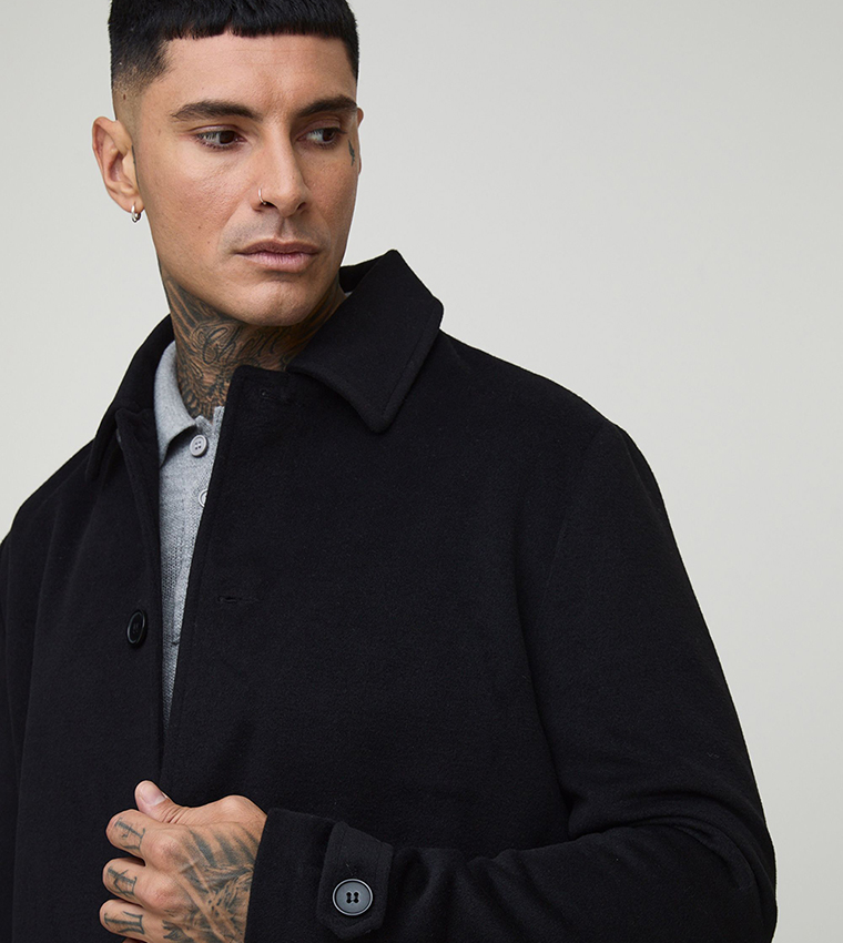 Tall Solid Regular Fit Collared Overcoat