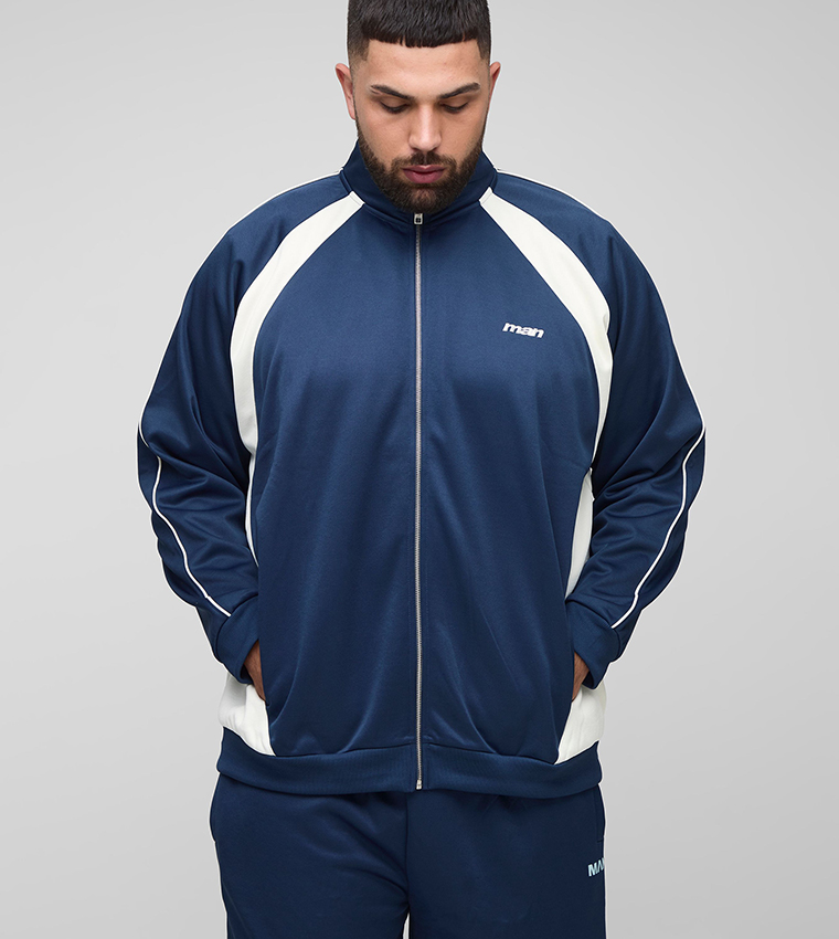 Plus & Tall Tricot Color Block High Neck Track Jacket