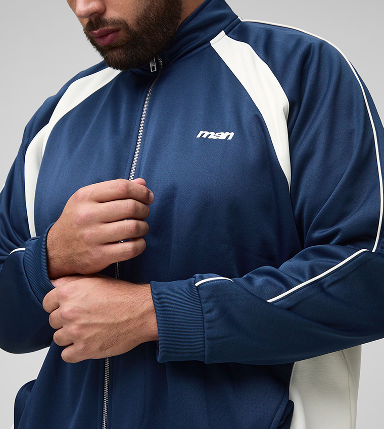 Plus & Tall Tricot Color Block High Neck Track Jacket