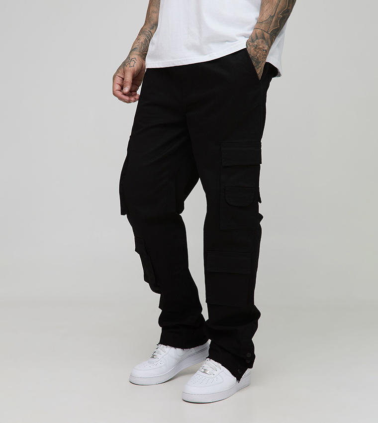 Tall Washed Raw Popper Hem Cargo Trousers