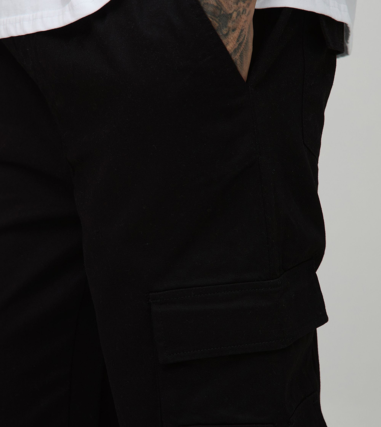 Tall Washed Raw Popper Hem Cargo Trousers