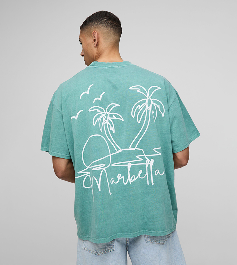 Drawn Marbella Graphic Washed Oversized T-Shirt