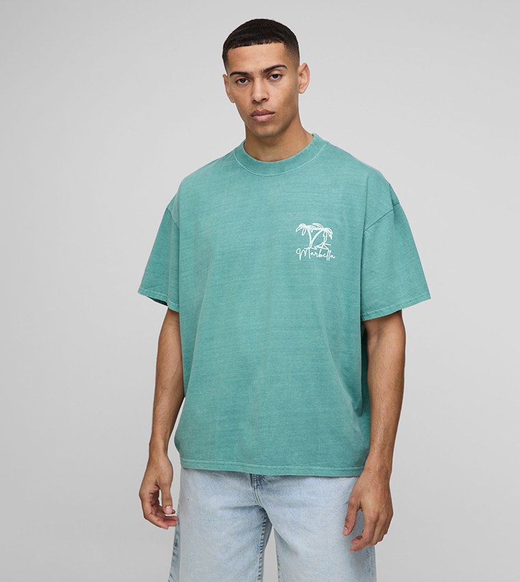 Drawn Marbella Graphic Washed Oversized T-Shirt