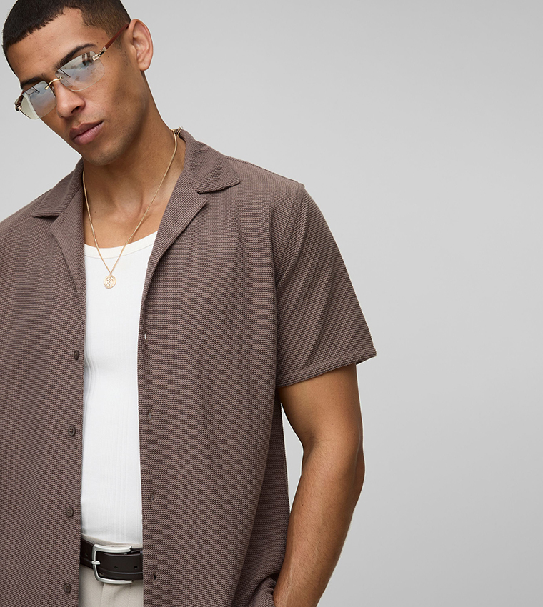 Honeycomb Waffle Regular Fit Revere Collar Shirt