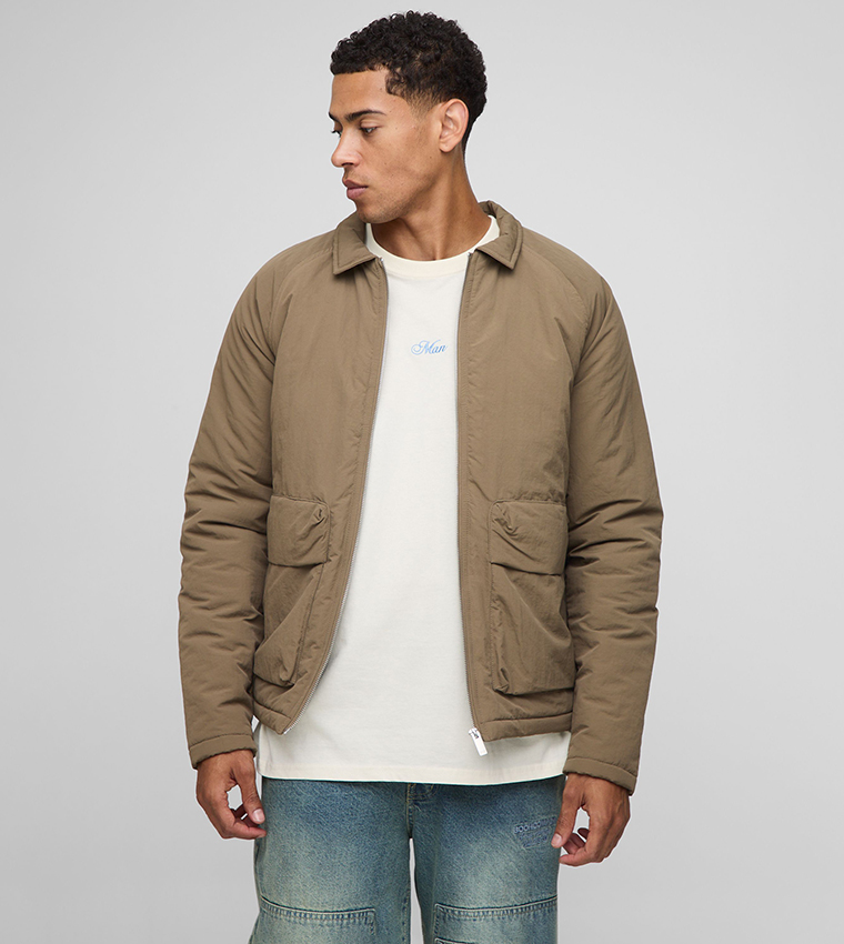 Regular Fit Crinkle Peached Nylon Pocket Harrington Jacket