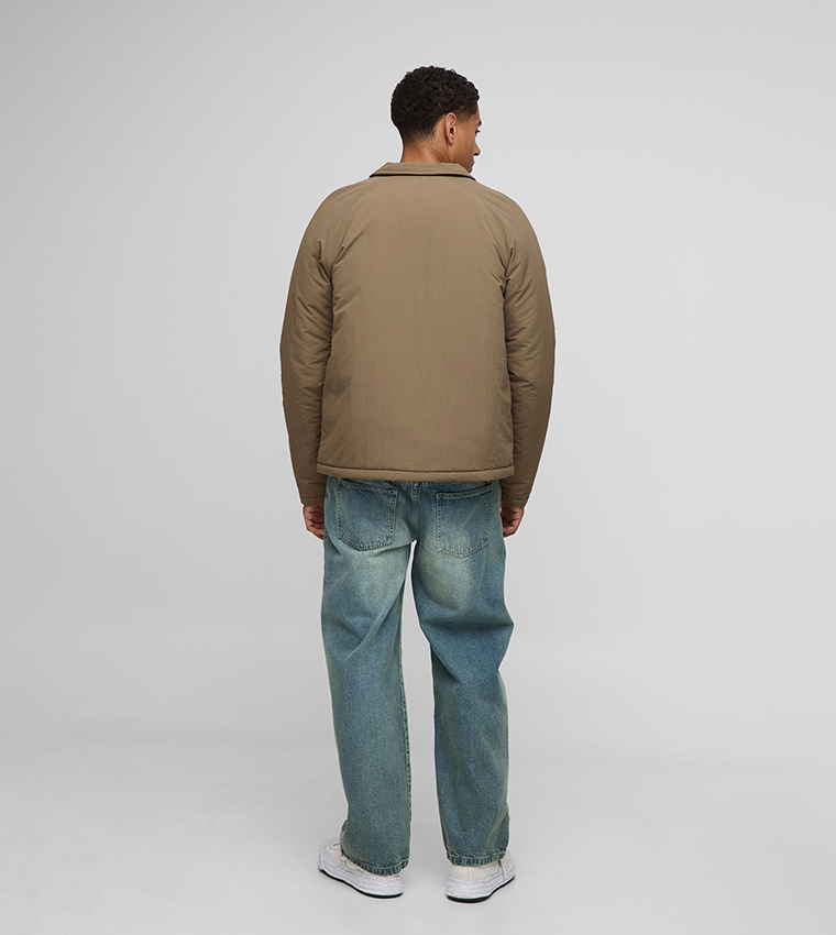 Regular Fit Crinkle Peached Nylon Pocket Harrington Jacket