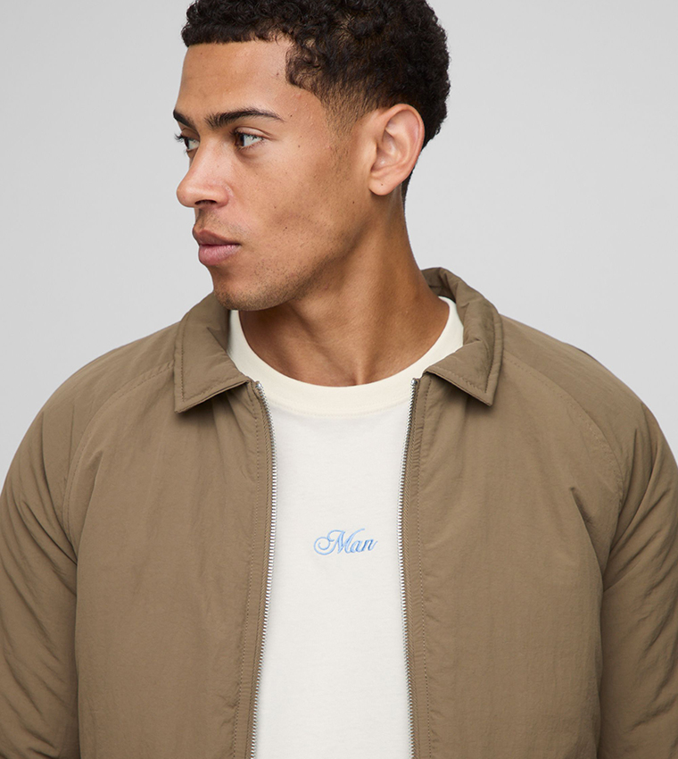 Regular Fit Crinkle Peached Nylon Pocket Harrington Jacket