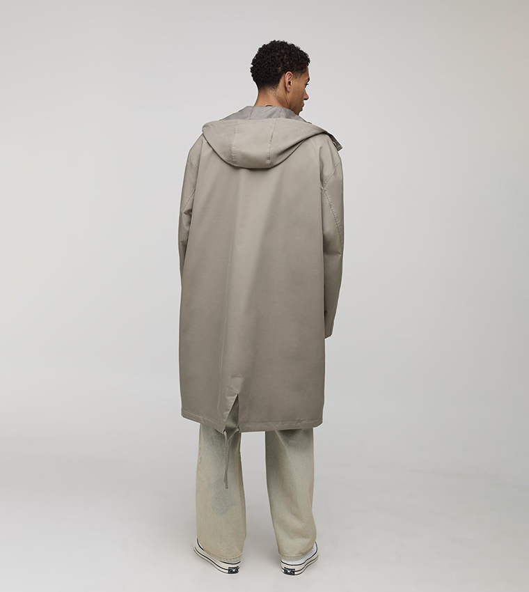 Solid Hooded Parka Coat