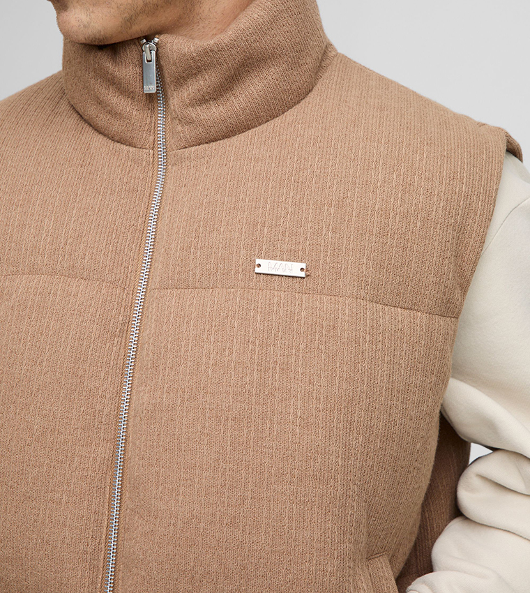 Mini Knitted Textured High Neck Boxy Fit Puffer Gilet