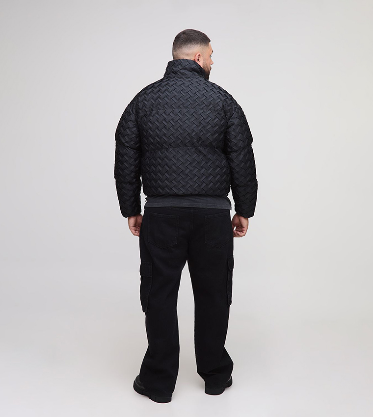 جاكيت بفر منسوج اوفرسايز بياقة عالية للمقاسات الواسعة والطويلة