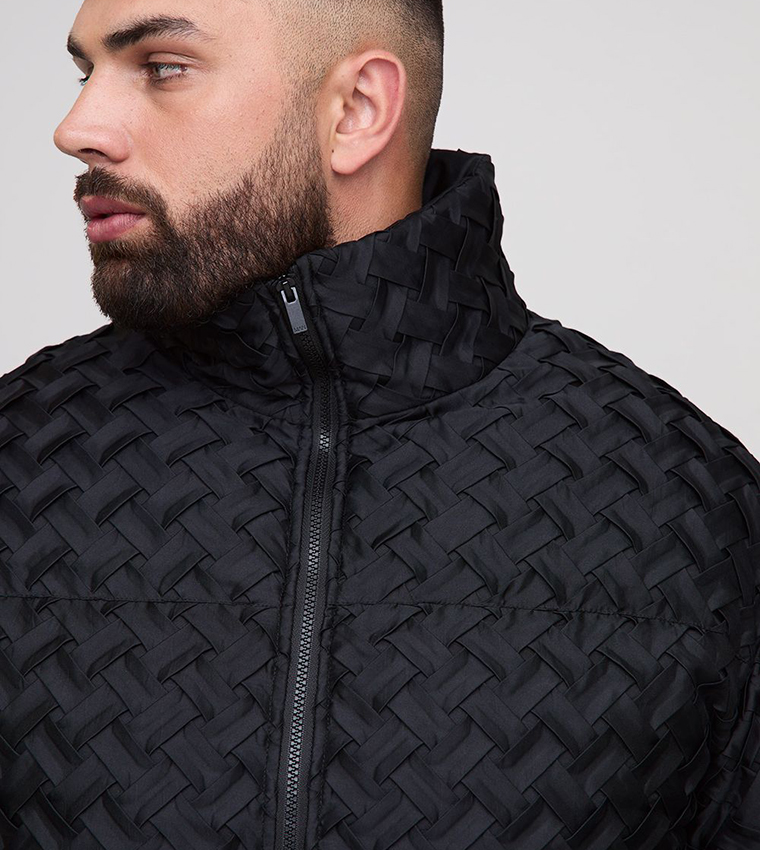 جاكيت بفر منسوج اوفرسايز بياقة عالية للمقاسات الواسعة والطويلة