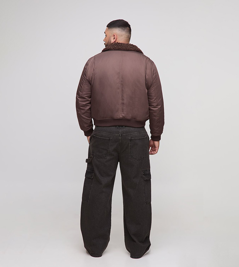 Plus & Tall Regular Fit Borg Collar Nylon Bomber Jacket