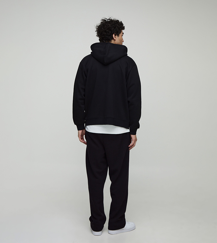 Solid Oversized Zip-Through Hooded Jacket