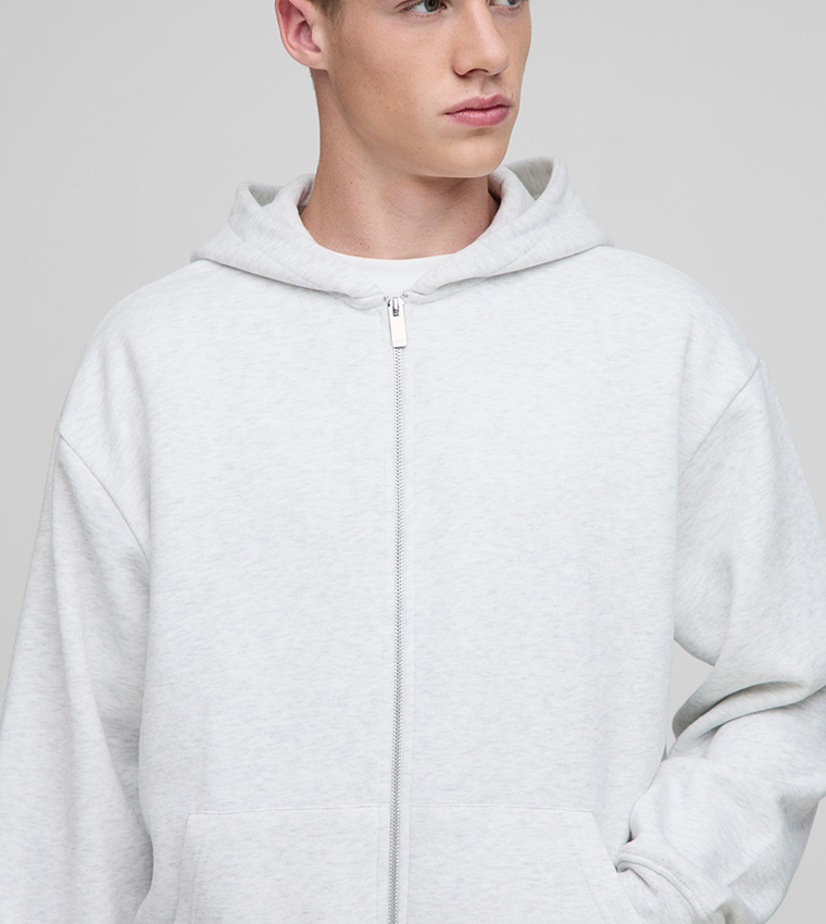 Solid Oversized Zip-Through Hooded Jacket