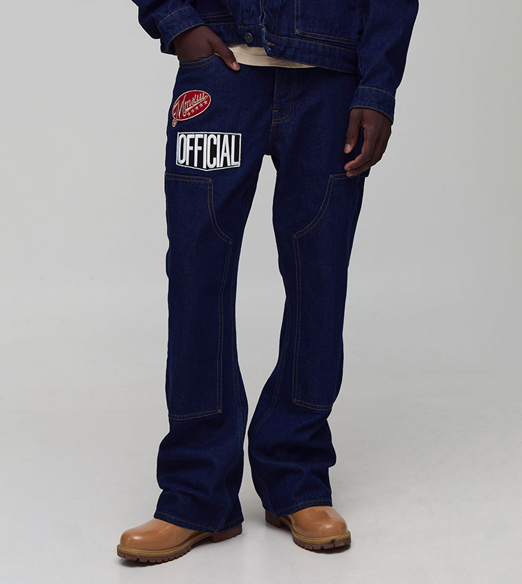 Varsity Badge Carpenter Relaxed Fit Flared Jeans