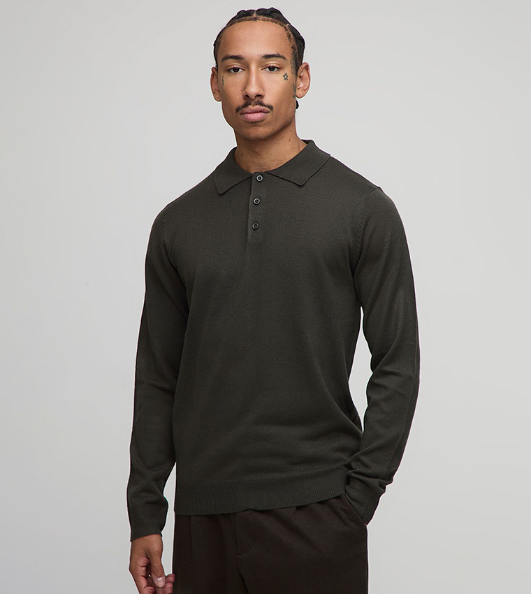 Button Up Knitted Long Sleeves Polo T-Shirt