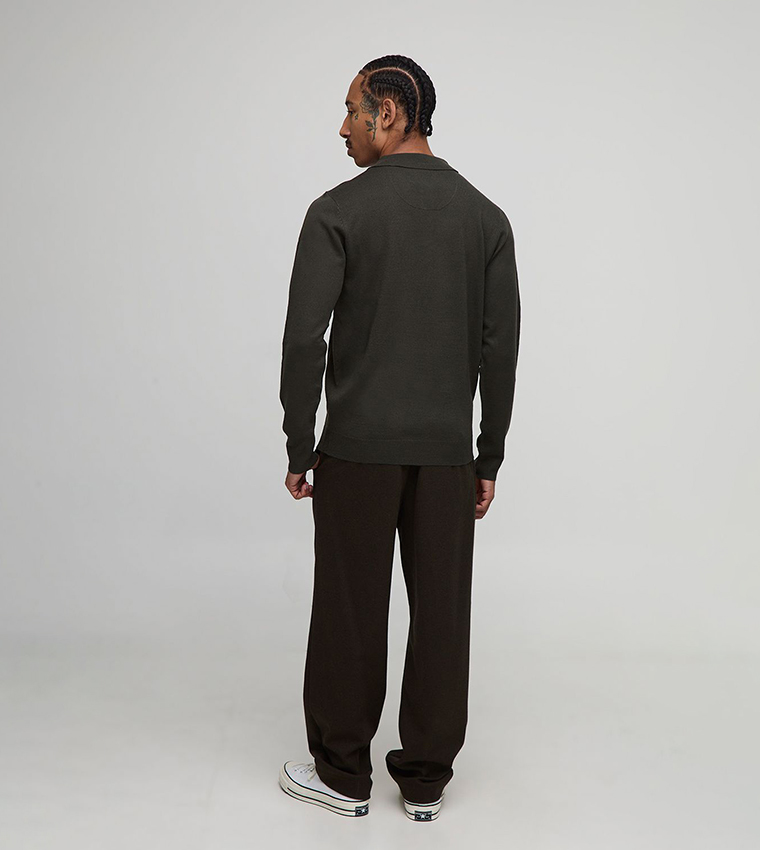 Button Up Knitted Long Sleeves Polo T-Shirt