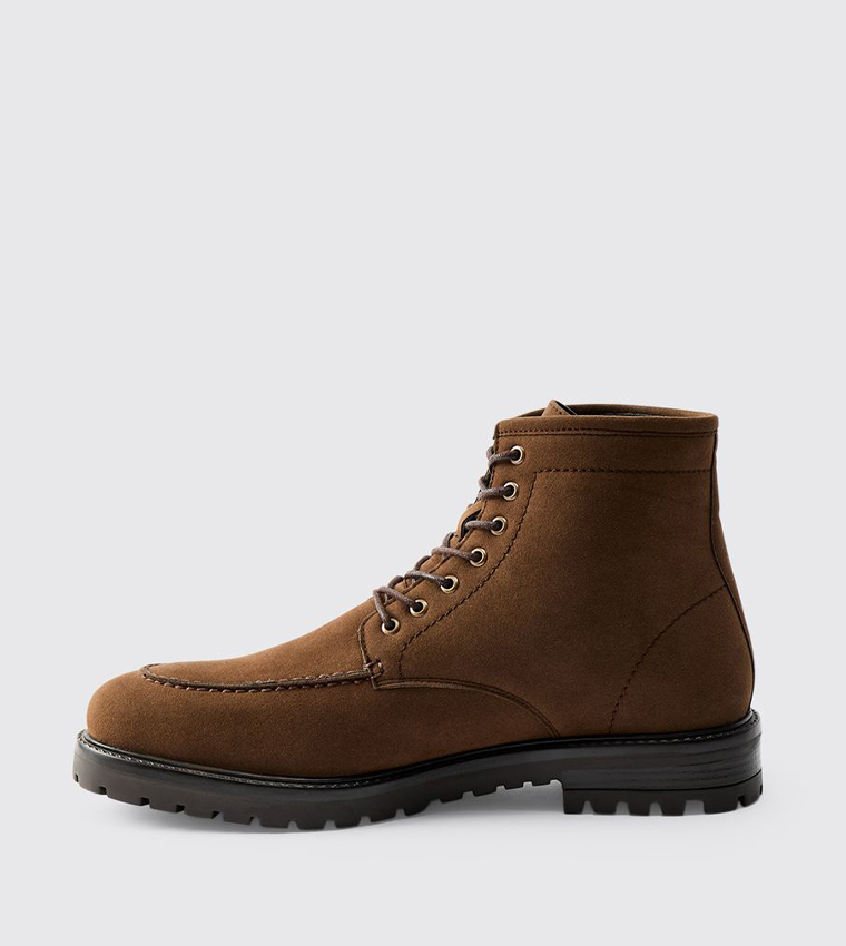 Faux Suede Track Sole Lace Up Boots