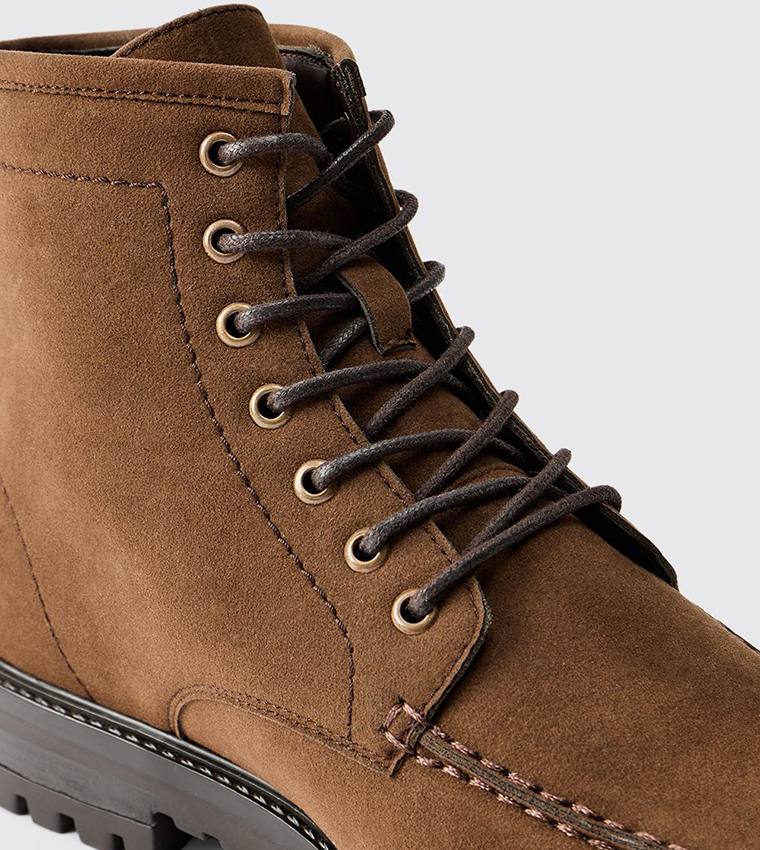 Faux Suede Track Sole Lace Up Boots