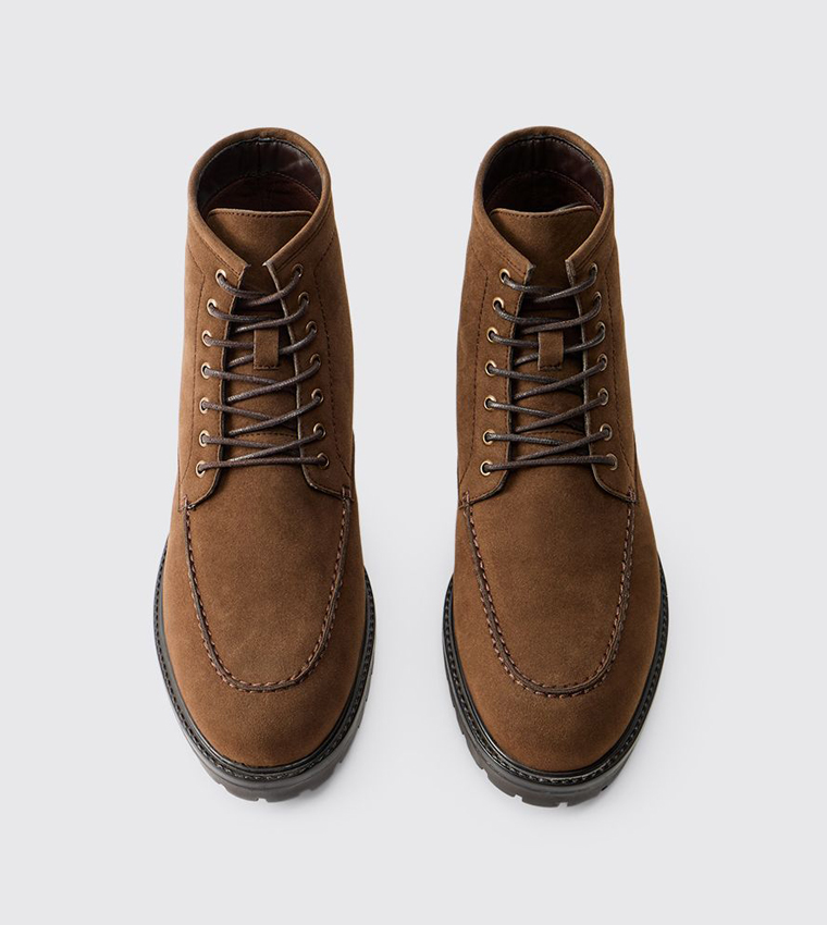Faux Suede Track Sole Lace Up Boots