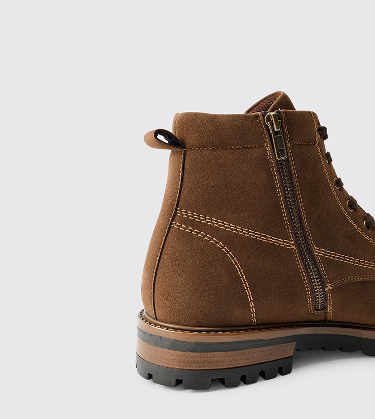 Faux Suede Contrast Stitching Lace Up Boots