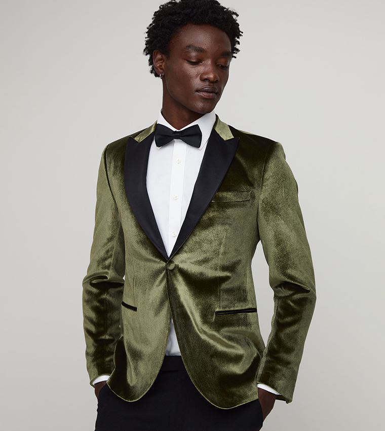 Satin Lapel Collar Skinny Fit Velvet Blazer