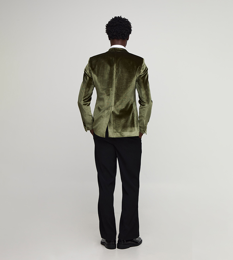 Satin Lapel Collar Skinny Fit Velvet Blazer