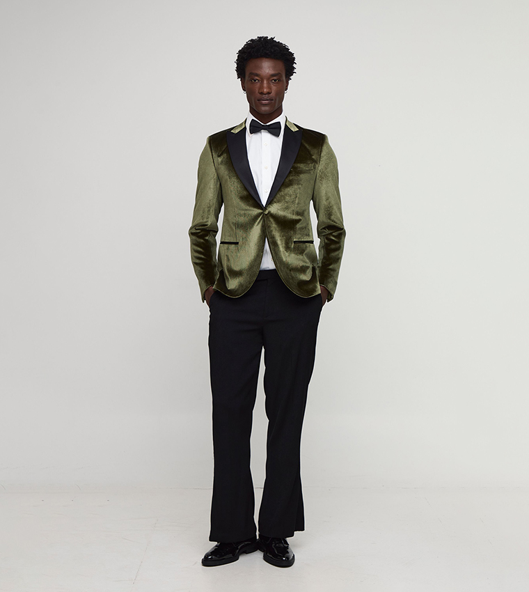 Satin Lapel Collar Skinny Fit Velvet Blazer
