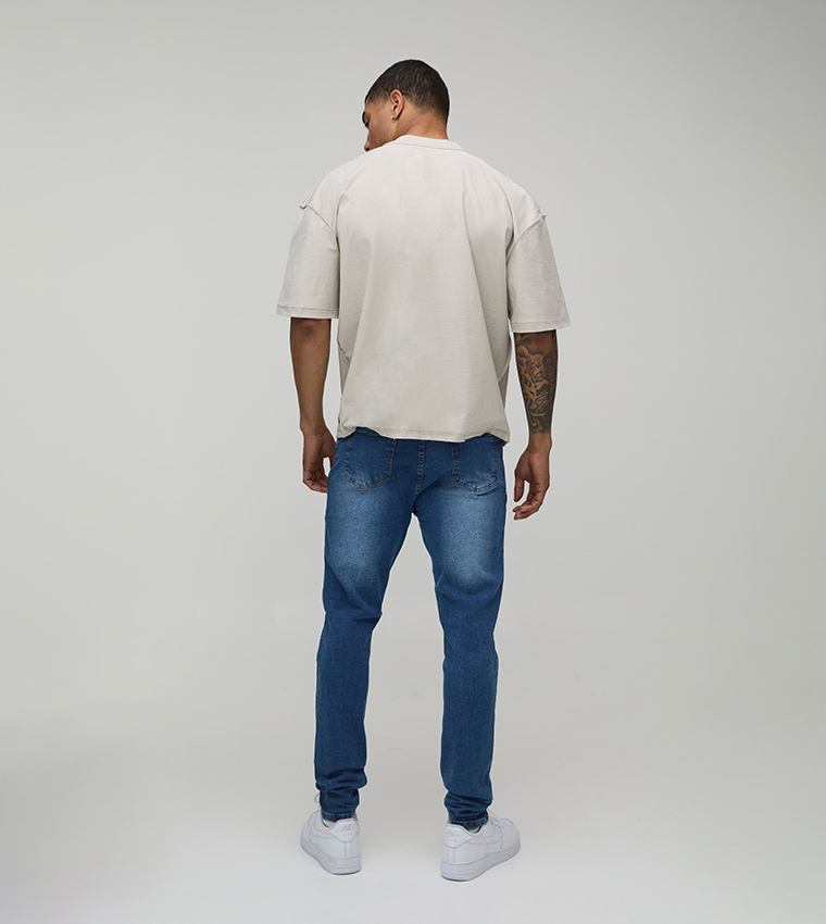 Washed Stretch Distressed Ripped Skinny Fit Jeans