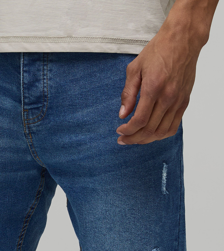 Washed Stretch Distressed Ripped Skinny Fit Jeans