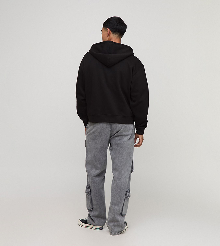 Zip Through Printed Oversized Hooded Jacket