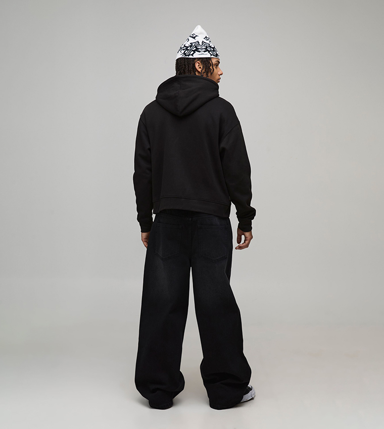 Tape Effect Crotch Print Baggy Fit Jeans