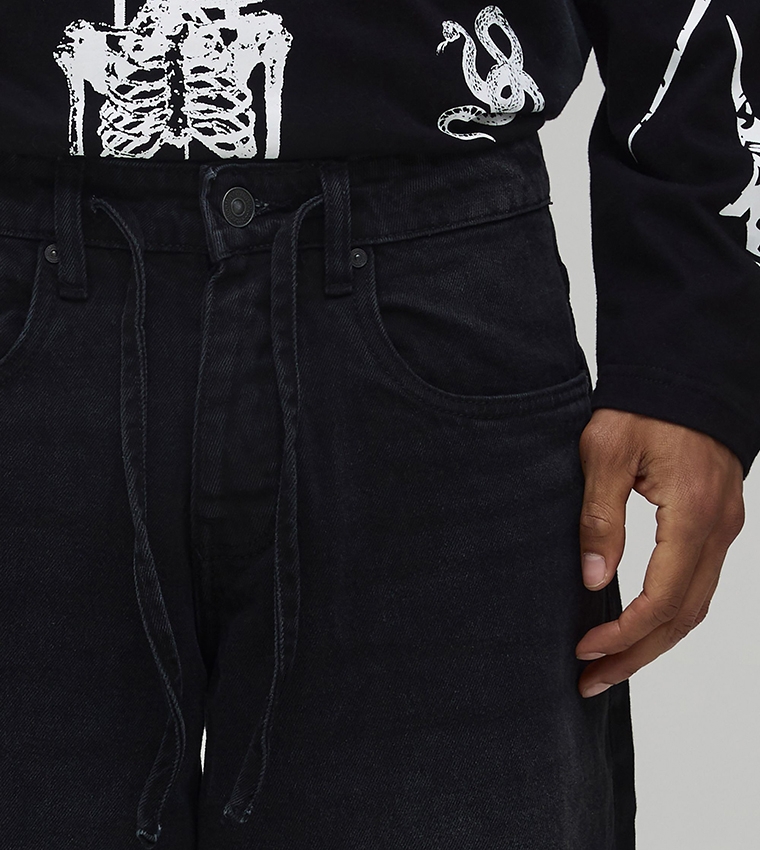 Drawcord Stonewash Baggy Fit Jeans