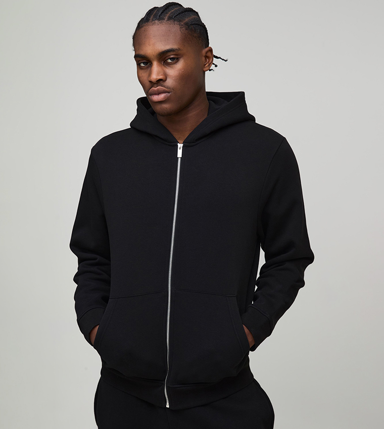 Solid Zip-Through Hooded Jacket