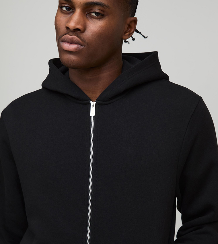 Solid Zip-Through Hooded Jacket