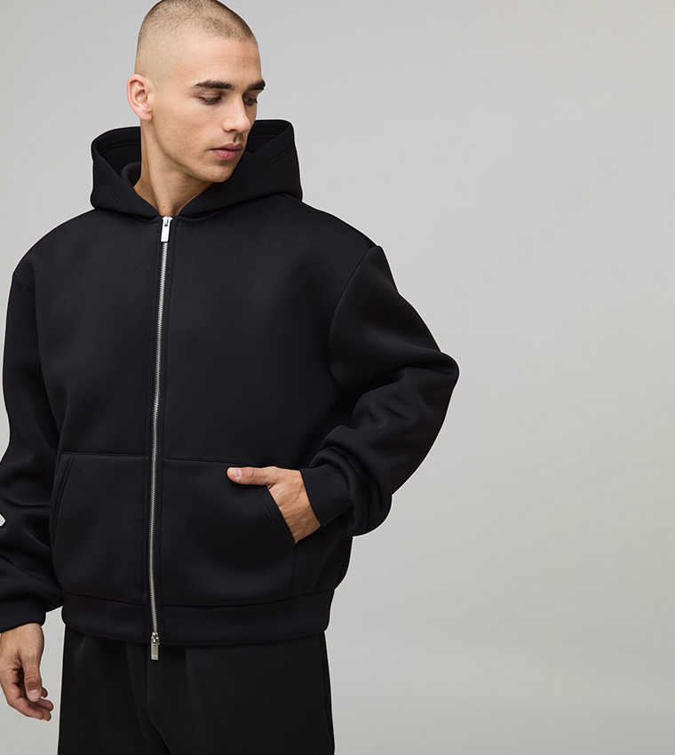 Bonded Scuba Zip-Through Oversized Hooded Jacket