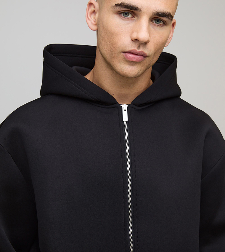 Bonded Scuba Zip-Through Oversized Hooded Jacket