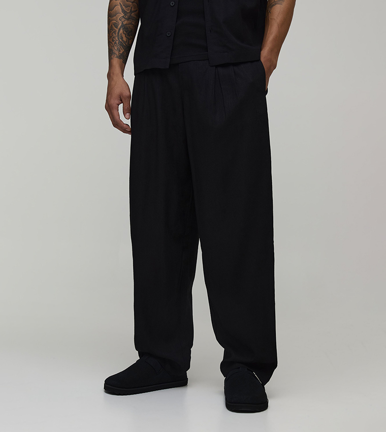 بنطلون بمزيج لينن بقصة بالون