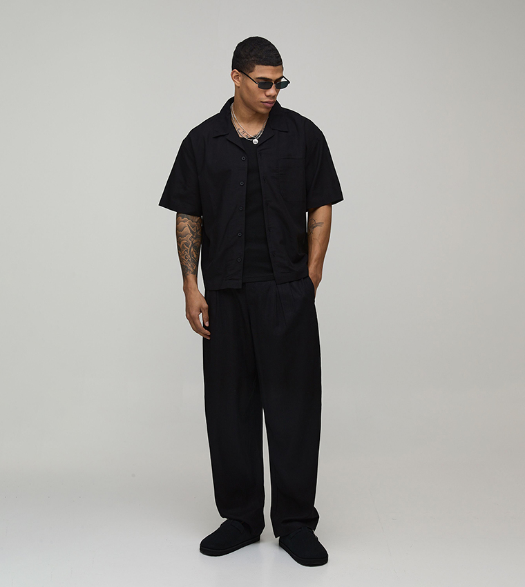 بنطلون بمزيج لينن بقصة بالون