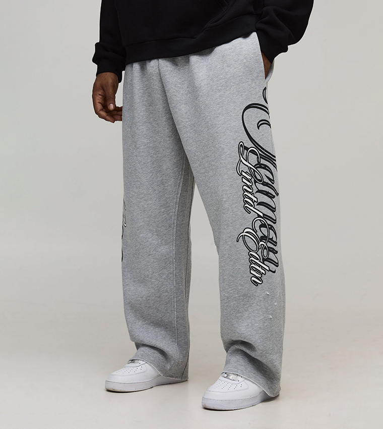 Gothic Varsity Raw Seams Print Baggy Fit Sweatpants