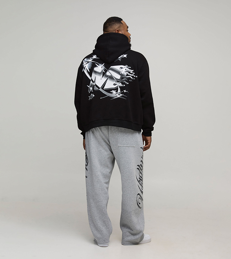 Gothic Varsity Raw Seams Print Baggy Fit Sweatpants