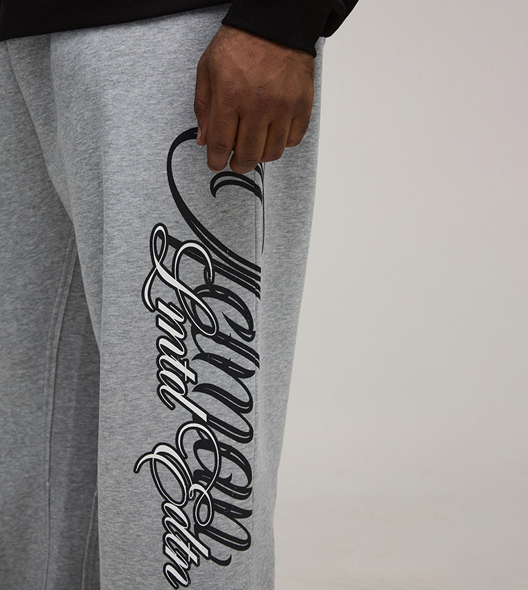 Gothic Varsity Raw Seams Print Baggy Fit Sweatpants