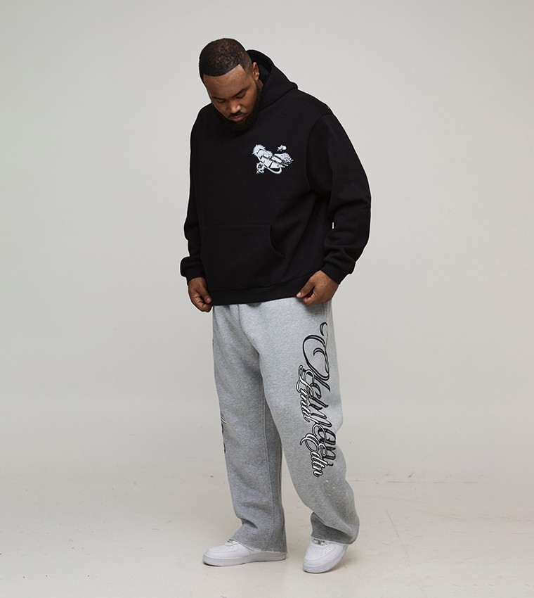 Gothic Varsity Raw Seams Print Baggy Fit Sweatpants