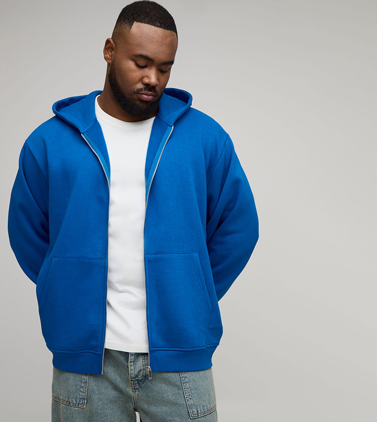 جاكيت اوفرسايز سادة بسحاب كامل وهودي للمقاسات الواسعة والطويلة 