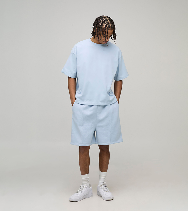 Solid Oversized T-Shirt & Drop Crotch Shorts Set