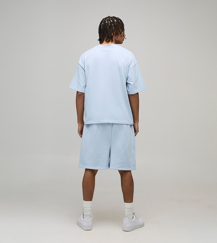 Solid Oversized T-Shirt & Drop Crotch Shorts Set
