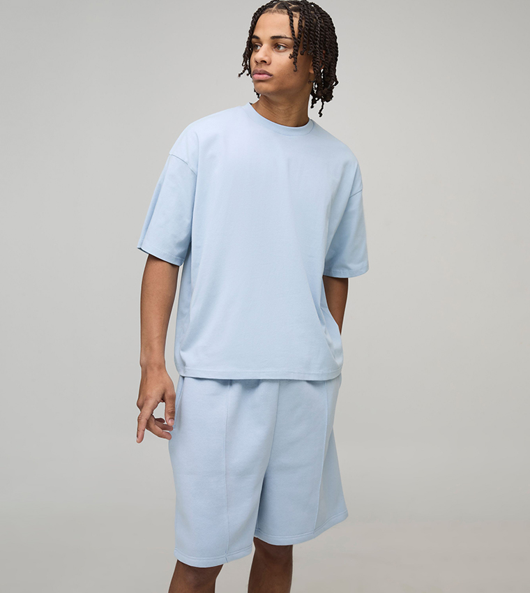 Solid Oversized T-Shirt & Drop Crotch Shorts Set