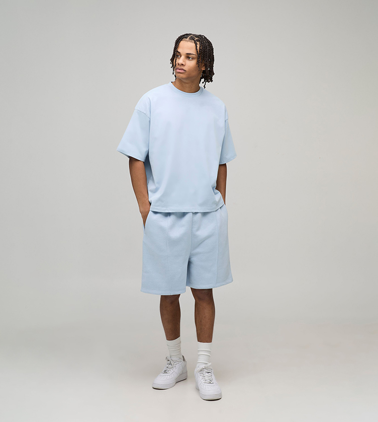 Solid Oversized T-Shirt & Drop Crotch Shorts Set
